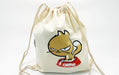Natural organic cotton drawstring backpack custom printed with Clubcard's grumpy cat mascot illustration
