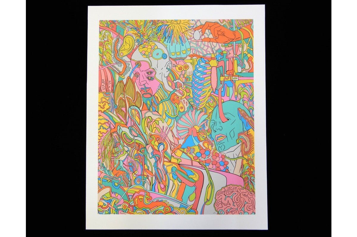 Archival giclée fine art print of a colorful, intricate psychedelic illustration with a white border on cotton paper
