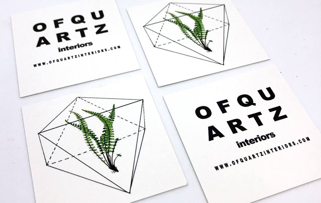 These uncoated, 14pt square cards were an excellent choice for our friends at Of Quartz Interiors