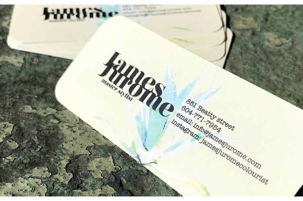 Custom business cards for James Jurome printed in full color on recycled  15pt uncoated stock | Clubcard Printing USA