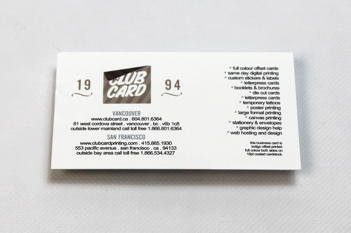 Custom business cards printed in full color on 18pt coated card stock | Clubcard Printing USA