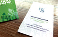 close up of the information side and spot gloss of Rise and Shine Creative's business cards |Clubcard Printing USA